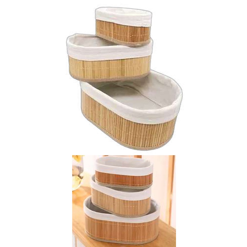 Set de 3 cestos de bambu circular